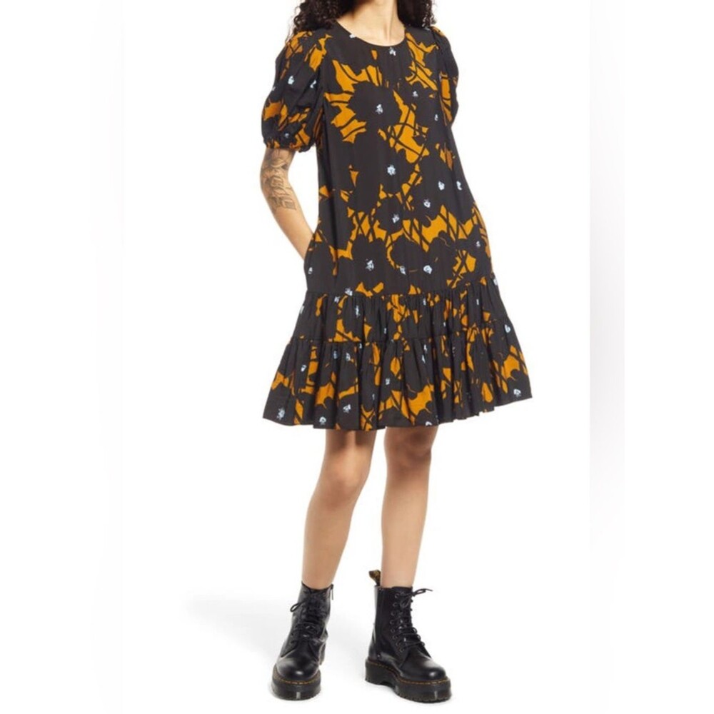 Nordstrom Cristina Martinez Print Drop Waist Dress Black Vine Poppies Floral 3X